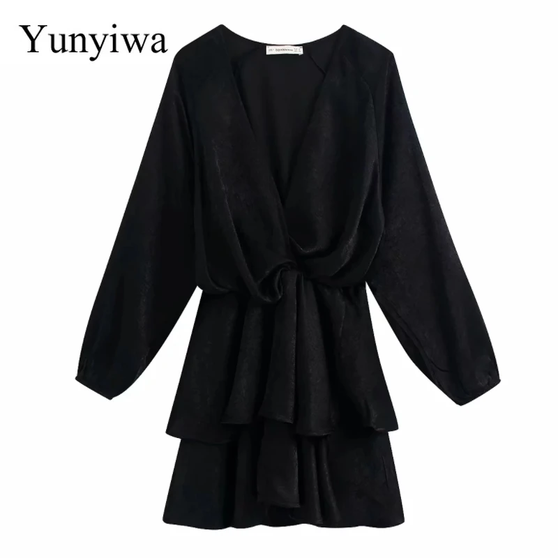2020 женское винтажное однотонное кимоно с v-образным вырезом каскадные оборки