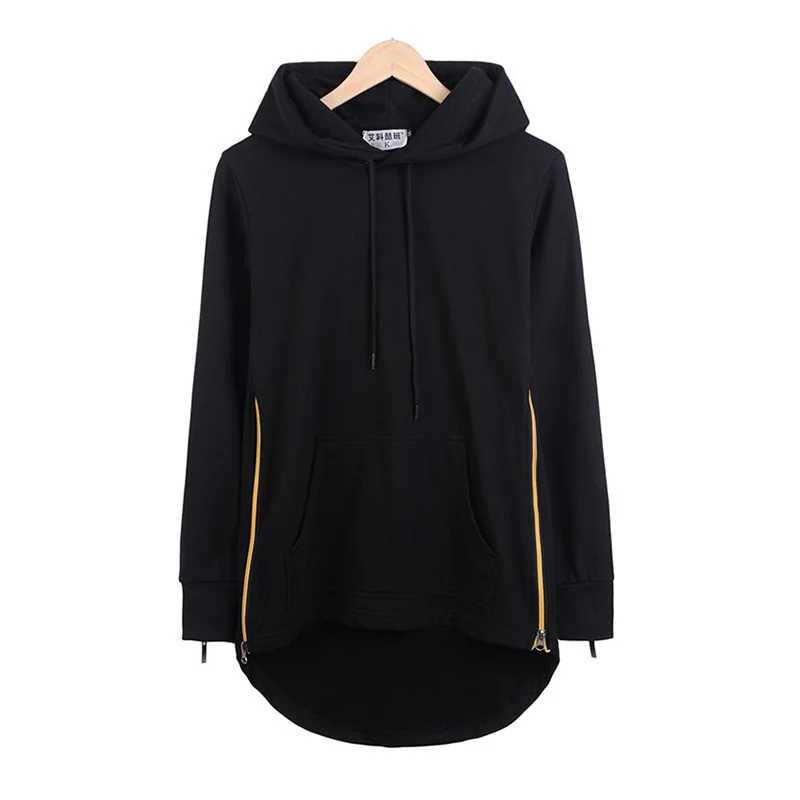 

M-4XL Europe and America Dark High Street Hip-hop Arc Hem Front Short Back Long Sleeve Side Zip Mid-length Large Size Men's Hood