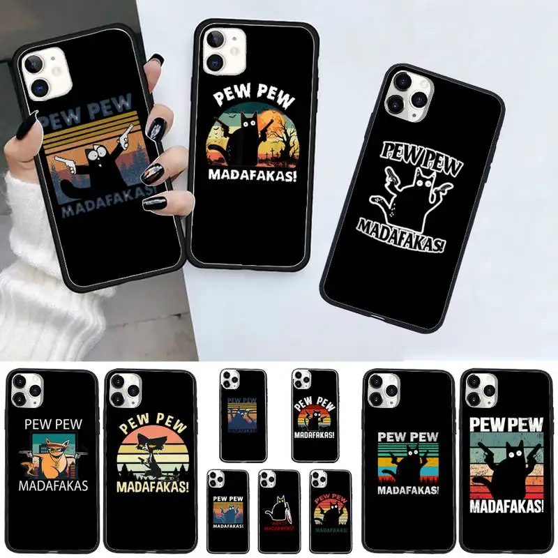

Black Cat Pew Pew Madafakas Phone Case For iphone 12 11 13 7 8 6 s plus x xs xr pro max mini shell