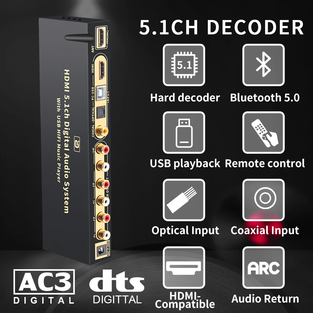 

HD815BT 5,1 аудио конвертер декодер DAC DTS AC3 FLAC APE 4K * 2K HDMI-совместимый преобразователь сплиттер цифровой SPDIF ARC