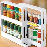 2 layer storage kitchen rotating organizer spices jar bottle rack shelves slide wine holder cabinet bathroom accessories