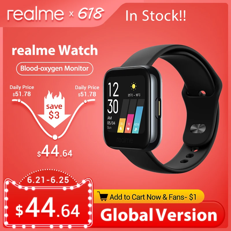 

Смарт-часы realme с пульсометром и оксиметром, IP68, сенсорный экран 1,4 дюйма