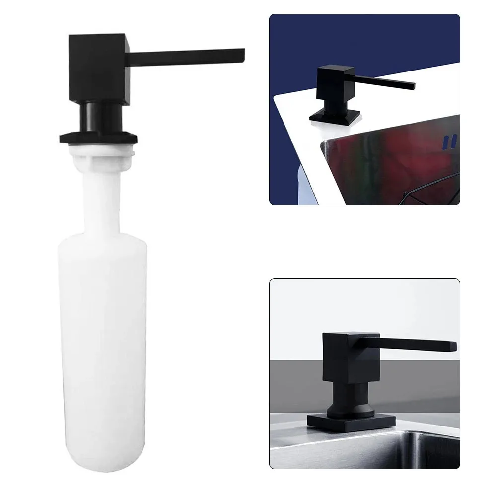 

1PC ABS 400ml Square Soap Dispensers Kitchen Deck Mounted Pump Built In Counter Top Black For Kitchen And Bathroom