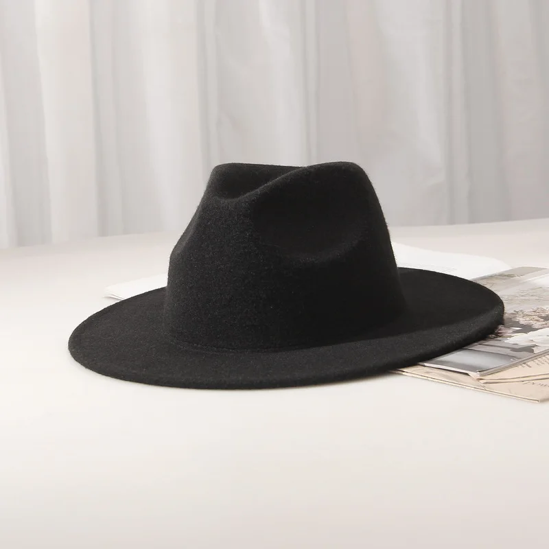 

Hot Autumn Winte Flat Wide Brim Fedoras Women'S Felt Hat Ladies Sombrero Jazz Men Bowler Hat Outdoor Vintage Pork Pie Top Hats