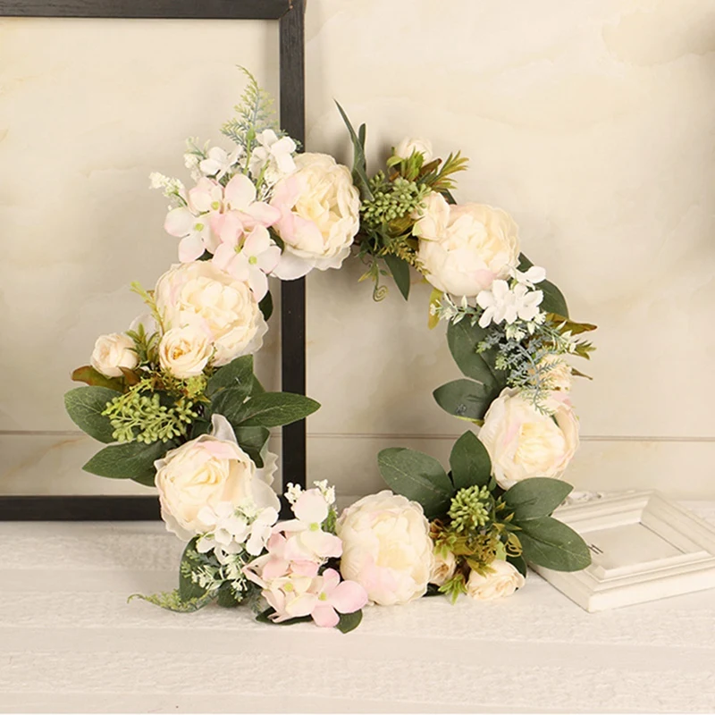 

Artificial Peony Flowers Wreath Spring Summer Wreath for Front Door Window Wall Wedding Party Farmhouse Home Decor