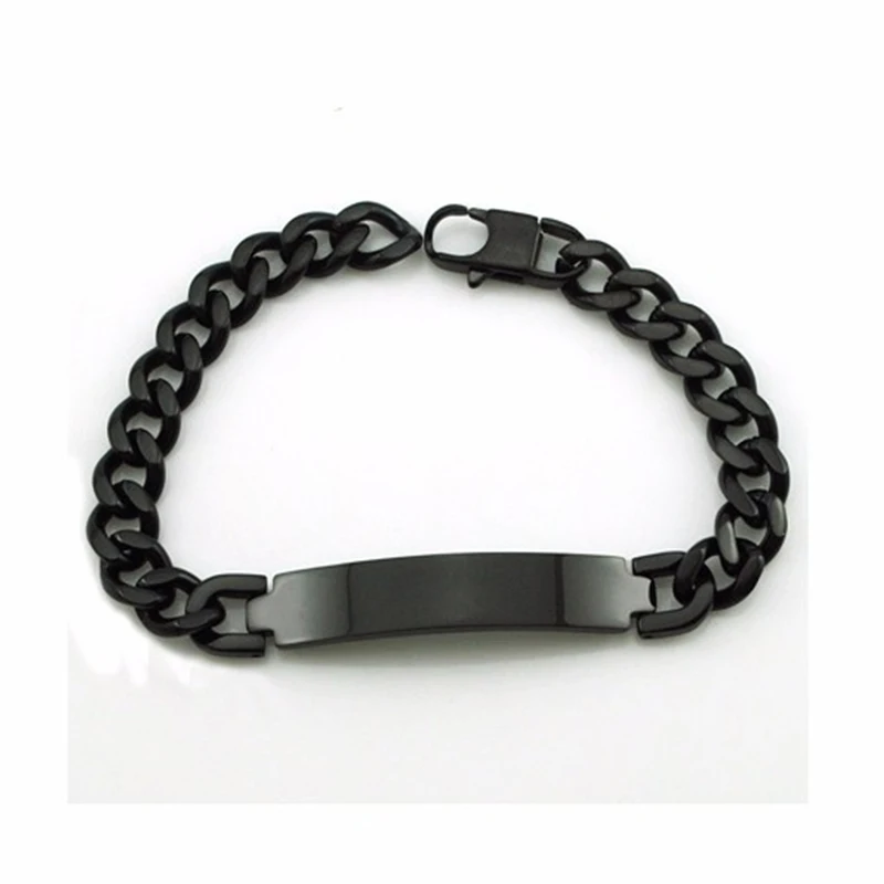 Браслет мужской из нержавеющей стали черный изгиб с именной табличкой цепочка