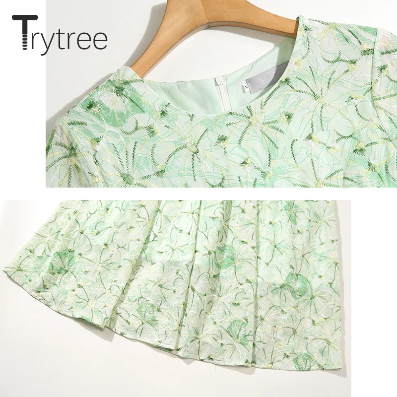 Весеннее женское платье Trytree 2021 повседневное ТРАПЕЦИЕВИДНОЕ ПЛАТЬЕ с круглым