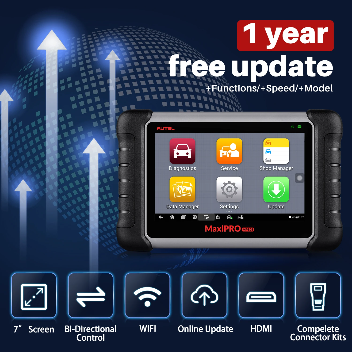 Диагностический сканер Autel MaxiPRO MP808BT OBD2 30 + услуг кодирование ЭБУ и активное