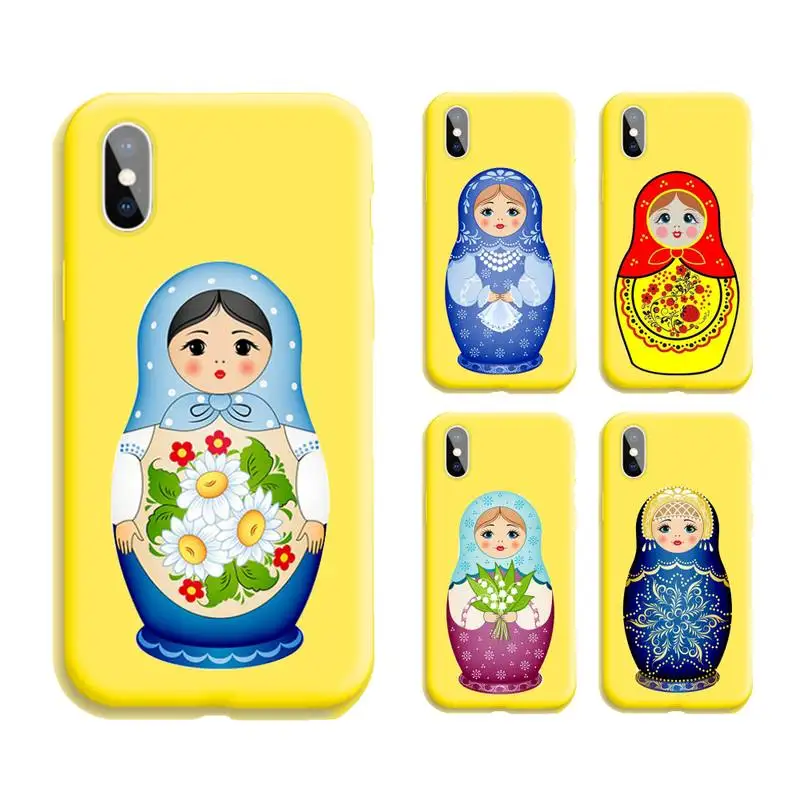 

Russian Doll Candy Color Phone Case Yellow For Iphone 12 11 PRO MAX X XS XR 6S 7 8 PLUS SE Cases Cover