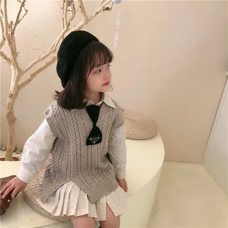 

2021 Spring Autumn New Toddler Dress Fashion Preppy Style Long Sleeve Plaid Tie Pleated Dress For 1-8Y Kids Clothes Party Dress