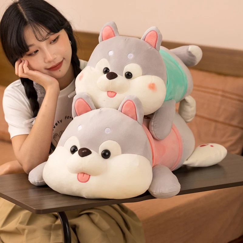 Cartoon Soft Lying Fat Husky Plush Toy Kawaii Plush Pillow Stuffed Plush Plant Girl Gifts Toys for Children Bedroom Decor