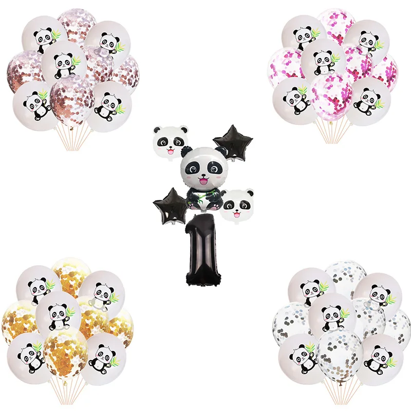 

1Set 32inch Cartoon Panda Happy Birthday Foil Balloons Inflated Helium Animal Balloon for Kids Birthday Party Decorations Toys