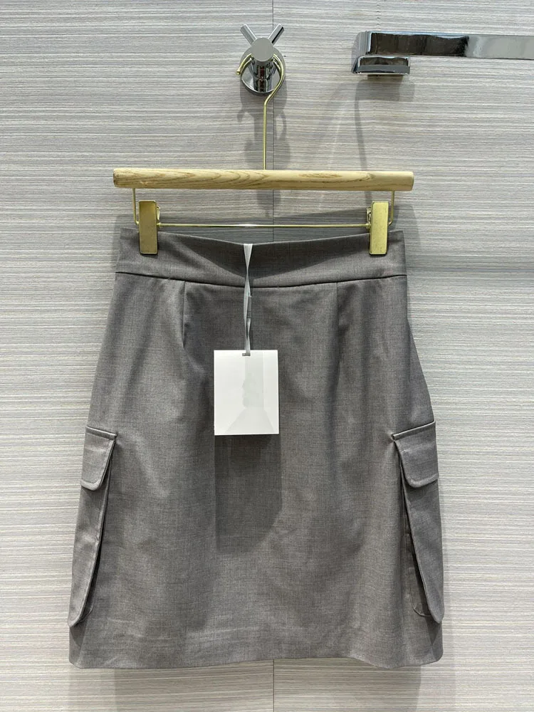 

Luxury Brand Casual Mini Skirt for Women 2021 Spring Summer High-end Runway High Waist Large Pockets A-line Slim Short Skirts