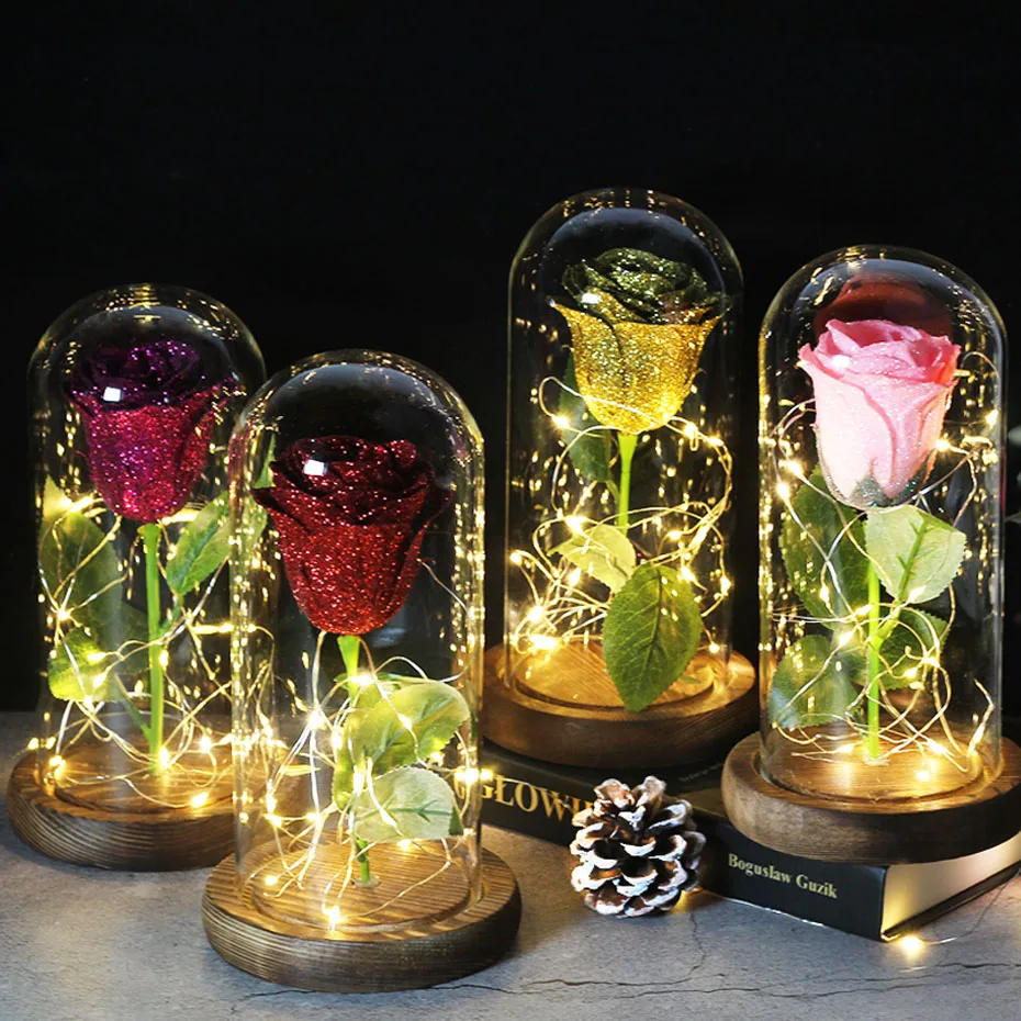 Искусственные цветы чудовище и красавица Роза со стеклянным куполом для