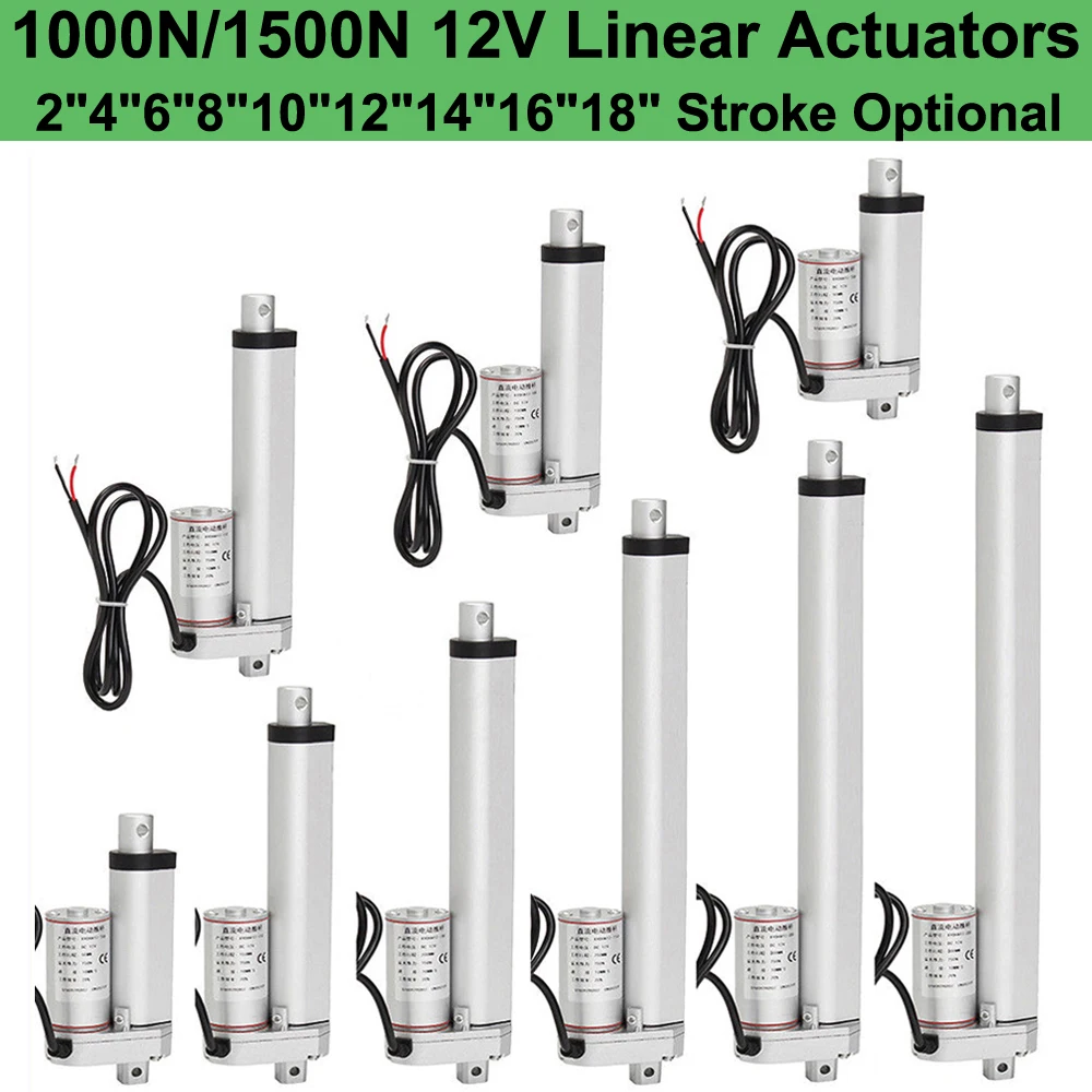 Актуатор линейный подъема 2" - 18" со силой 1000 Н (ньютон) и 1500 Н (ньютон) при напряжении 12 В (вольт) с электродвигателями 220 фунтов и 330 фунтов для автомобильной двери открывателя промышленного подъема.