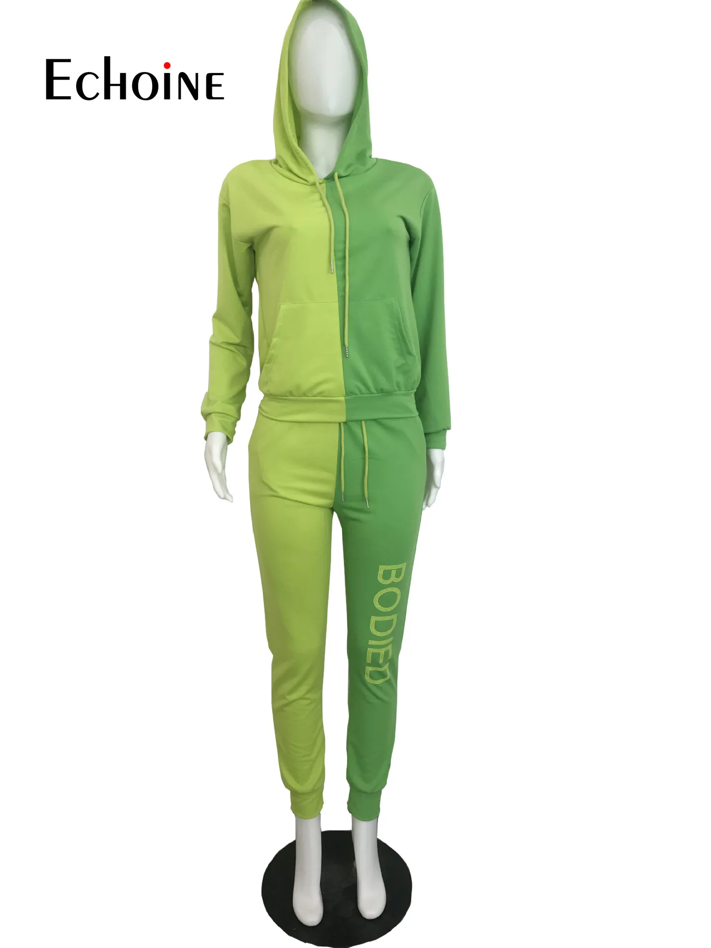 

Echoine Fall Women Patchwork Letter Sweatsuit Two Piece Set Hooded Tops Jogger Pants Street Sets Active Tracksuit Fitness Outfit