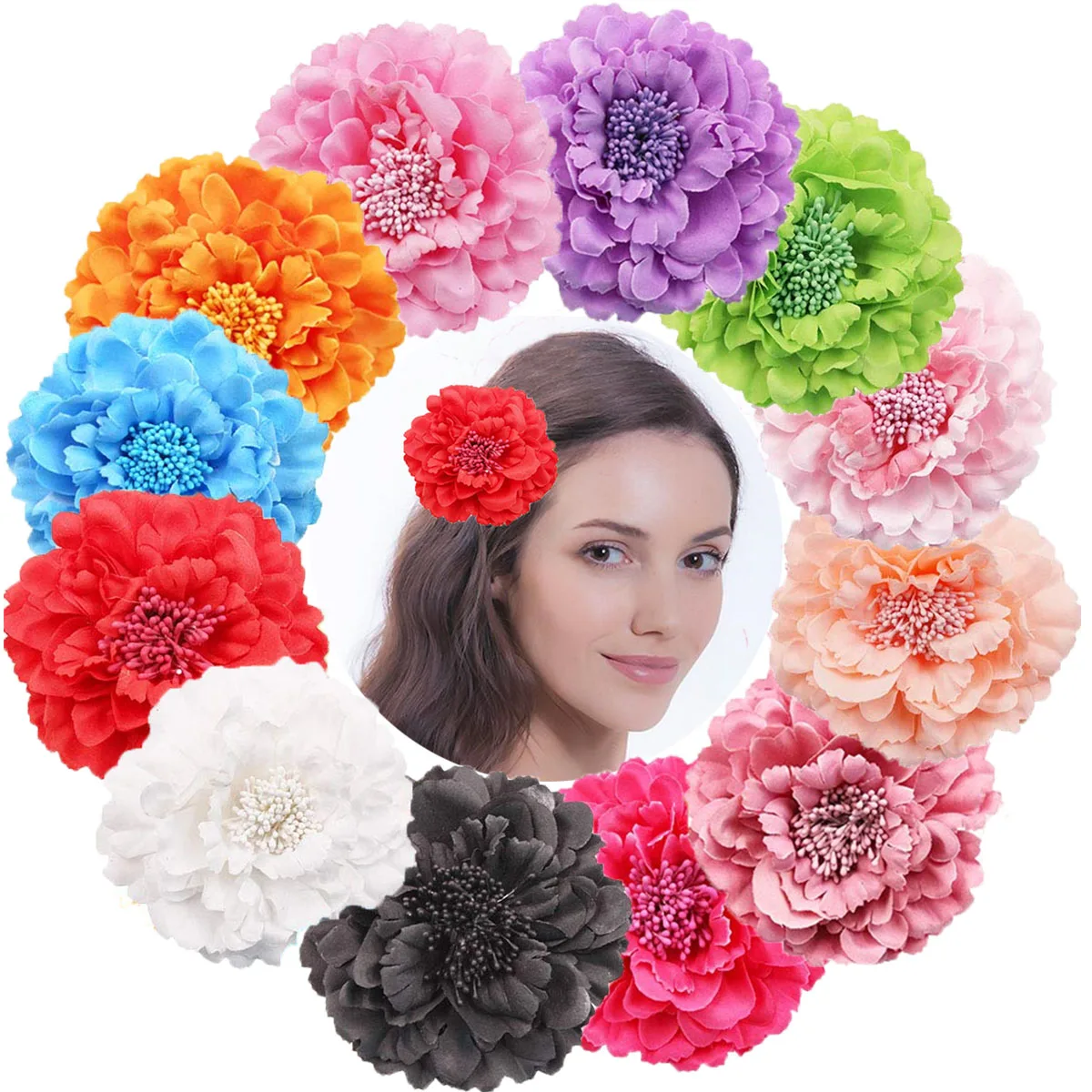 

12Pcs Fashion Girls Women Rose Core Bohemia Hairpins Peony Flowers Bows for Baay Girls Beach Holiday Clips