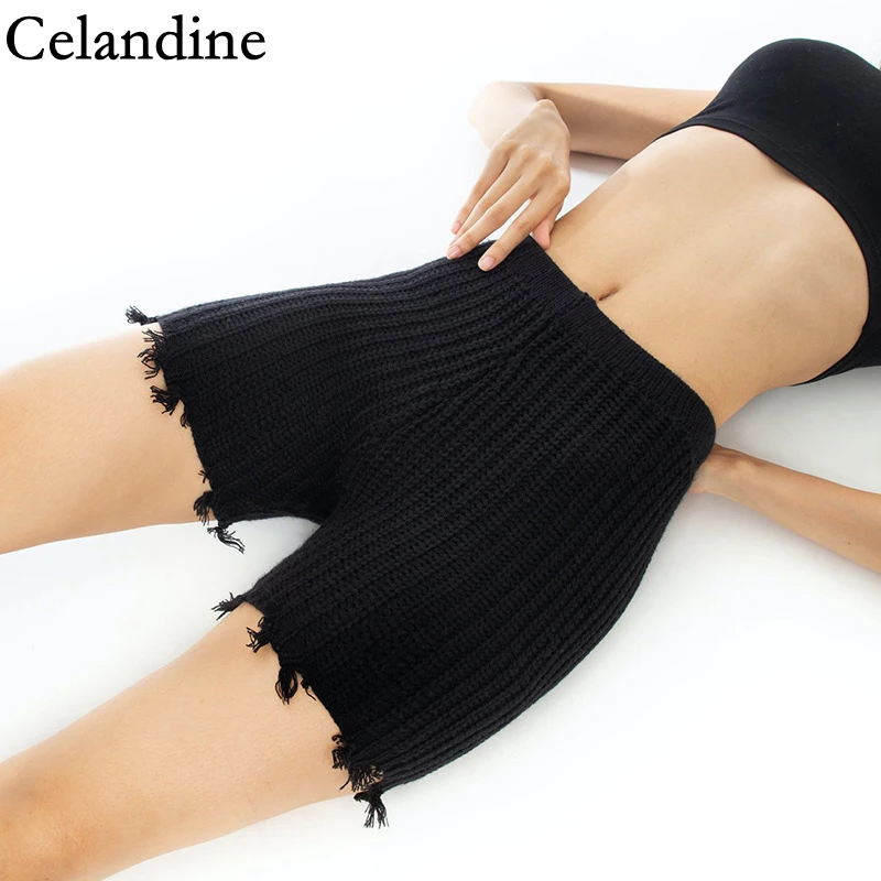 Celandine осень 2020 белые черные трикотажные женские шорты Эластичные облегающие
