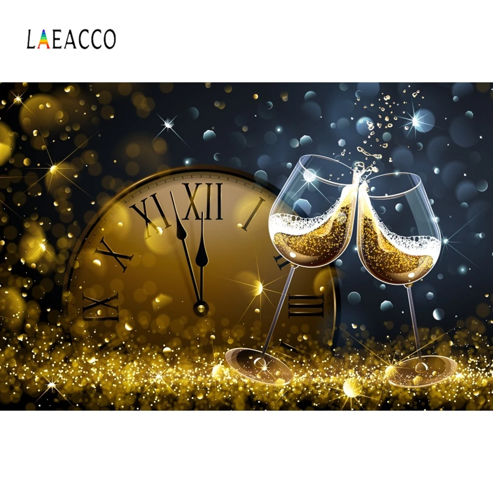 Laeacco Wine Glasses Clock Light Bokeh New Year Party Photography Backgrounds Customized Photographic Backdrop For Photo Studio |