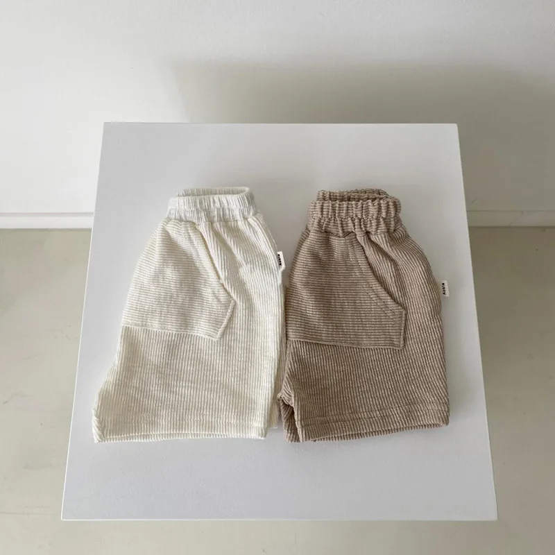 Pantalones cortos de algod&oacute;n para beb&eacute;s, ropa de verano acanalada, transpirables, 6, 12 y 18-1