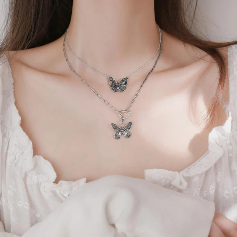 

Trendy Silver Plated Necklace For Women Jewelry Cute Butterfly Pendant Necklace Female Clavicle Accessories Lady Christmas