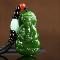 natural green hand carved guanyin jade pendant fashion boutique jewelry men and women bodhisattva necklace gift accessories