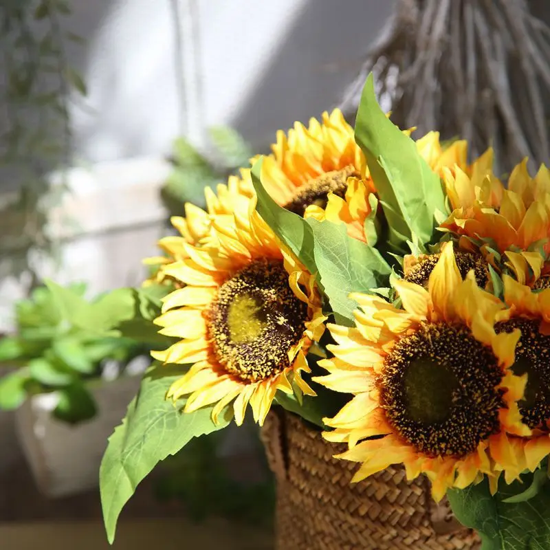 Home Decoration Simulation Flowers Sunflower Bunch of Fake Wholesale Wedding Holding Silk | Дом и сад