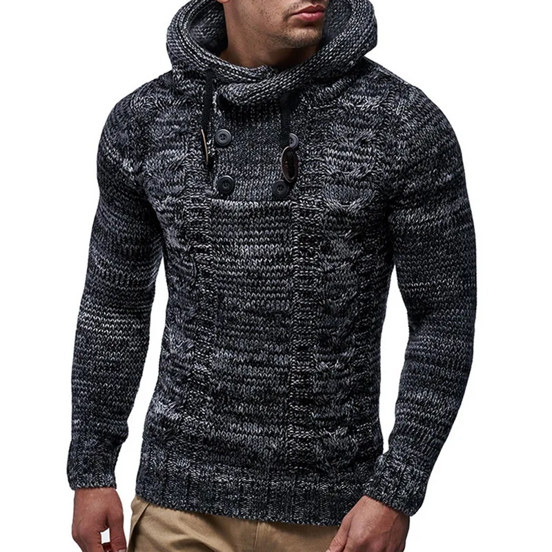 

Men's Fashion Solid Color Knit Hooded Sweaters O-Neck Long Sleeve Slim Fit Pullover Tops Autumn Winter Sweater Men