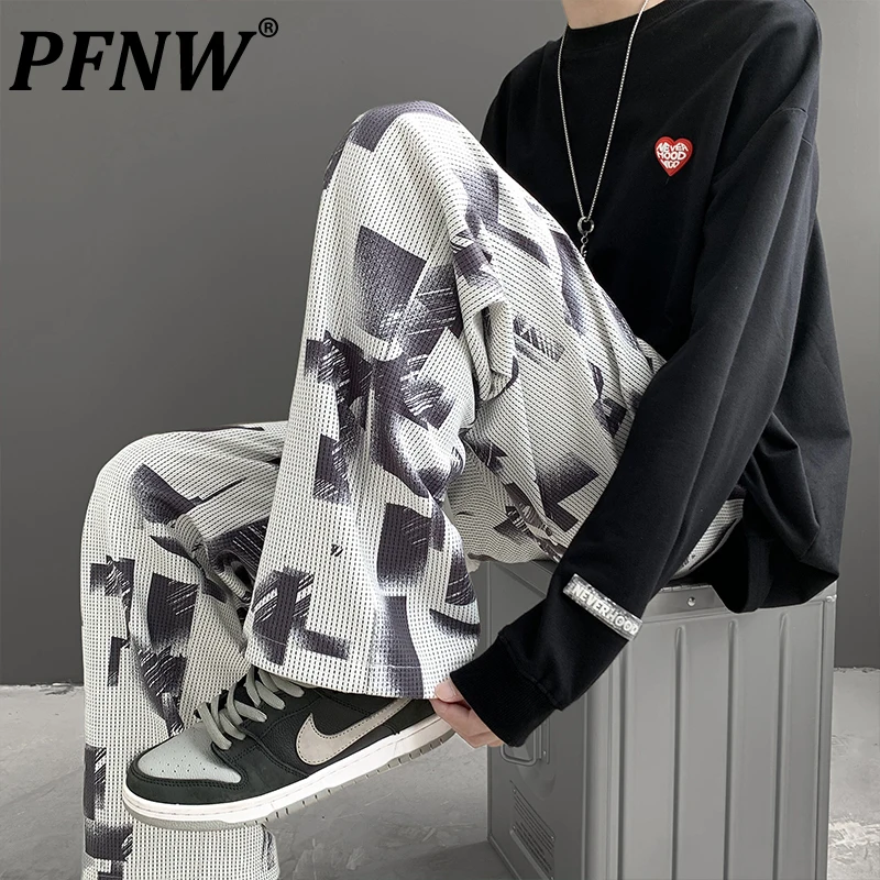 

Мужские свободные брюки PFNW, темно-синие широкие брюки большого размера, в Корейском стиле, повседневные, весна-осень 0753