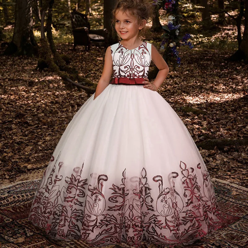 PLBBFZ Summer Girls Dress White Red Kids Christmas Clothes Children Long Princess Party Wedding Clothing 10 12 Years Vestidos | Детская