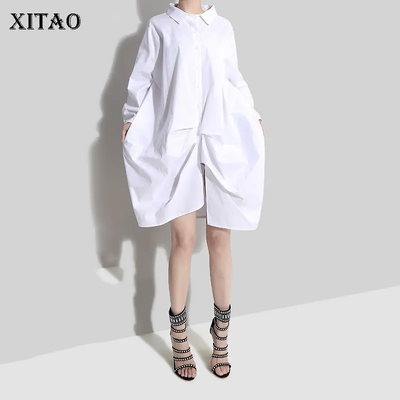 Женское платье выше колена XITAO однотонное Повседневное с длинным рукавом в