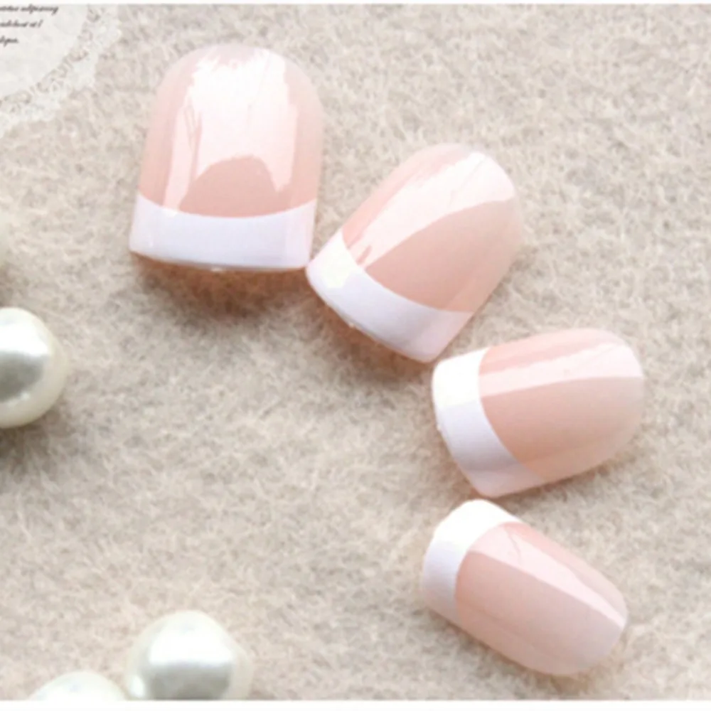 2020 Новые горячие 24 шт французские короткие накладные ногти натуральные