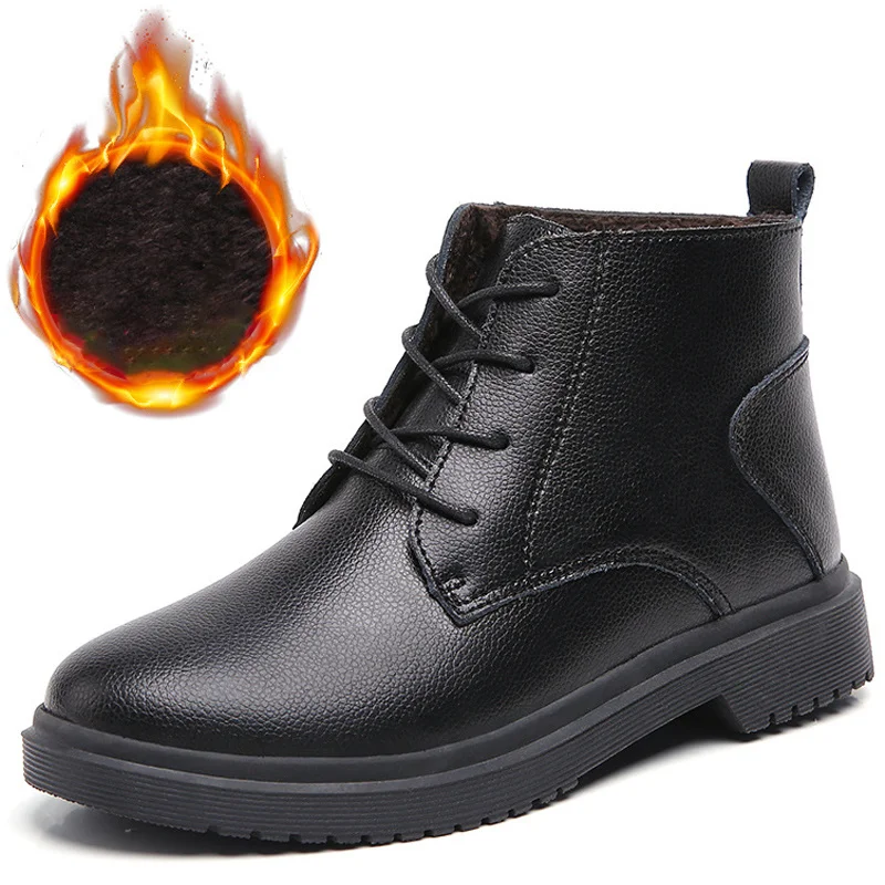 Классические Кожаные женские ботинки теплая плюшевая обувь Martin модные