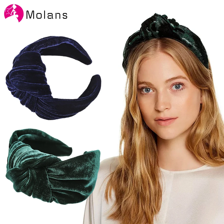 Женская бархатная повязка на голову Molans широкая черная 8 см в Корейском стиле