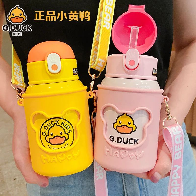 

450ML G. Duck Thermos Cup Children's Sippy Cup Strap Dual Use Kettle Pupils Kindergarten Cartoon Water Mug Cute Water Bottle