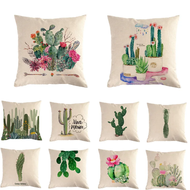 

Cactus Succulent Plants Printed Cushion Cover Linen/Cotton Home Decor Bedroom Decorative Car Seat Throw Pillow Cover For Sofa