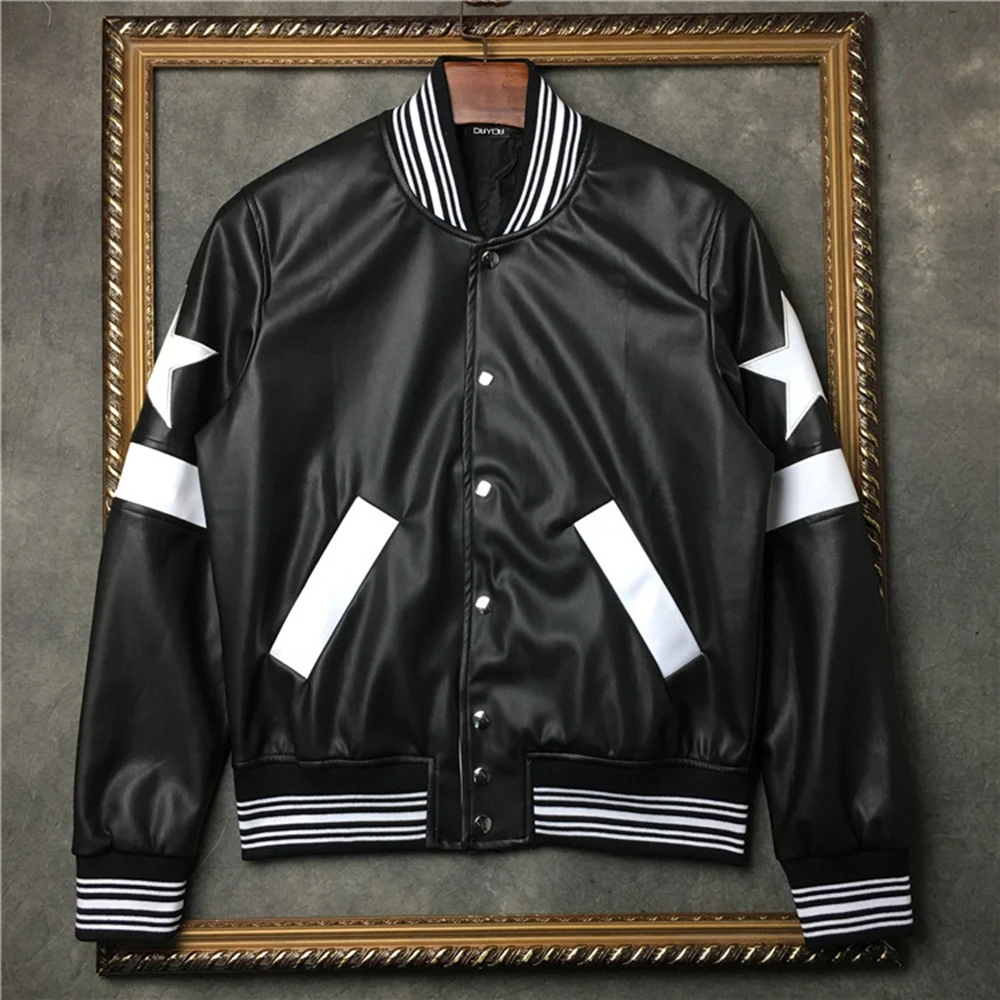 Куртка мужская из искусственной кожи Бомбер бейсбольная байкерская куртка