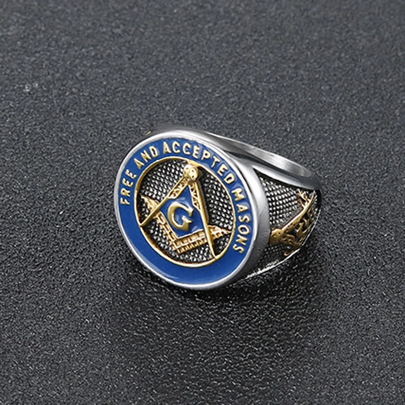 No Fade High Quality Stainless Steel Rings For Men Mason Freemasonry Retro Men's Ring Masonic  Ring Hiphop Silver Color Anillos 4