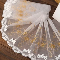 gold flower embroidery tulle lace fabric 17cm wide ribbons for crafts sewing needlework supplies dress diy decoraiton trim 1yard