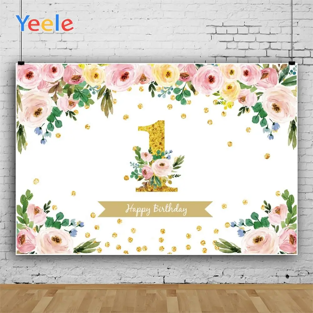 Yeele с днем рождения один розовый цветы зеленые листья пятна фон Фотофон для