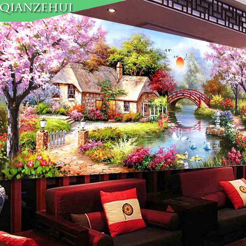 Алмазная вышивка QIANZEHUI для рукоделия мозаика из круглых бриллиантов 5D алмазная