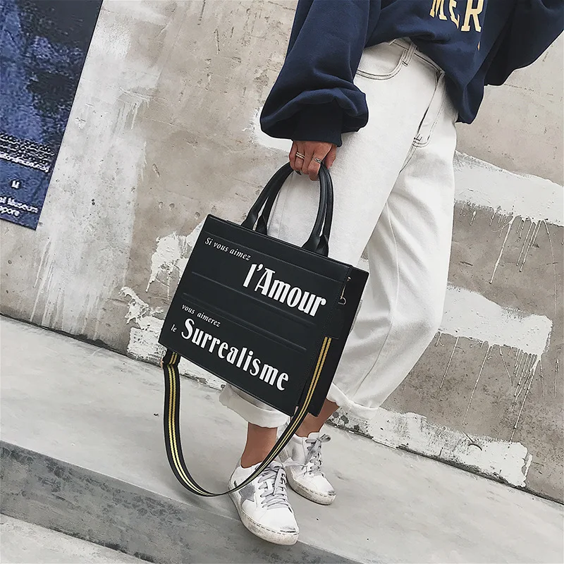 

New Korea Ins Vintage Simple Shoulder Bag Women Fashion Letter Japanese Large Capacity Casual Totes for Female Messenger Handbag