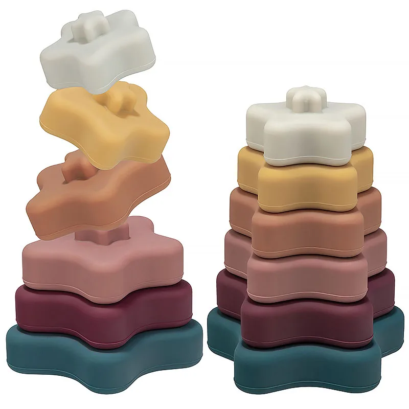 

TYRY.HU Silicone Teether Baby Toy Folding Tower 6pcs/set Baby Soft Jenga Building Blocks Building Blocks 3D Stacking Toy Gift