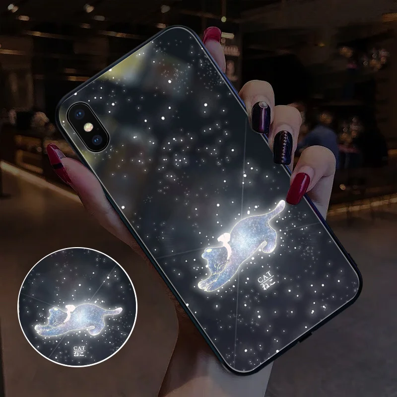 Cat Yagoo умный светодиодный светящийся чехол для телефона для Apple iPhone X XS XR MAX 6 6S 7 8 Plus чехол s задняя крышка милые животные Funda роскошный силиконовый - Цвет: Cat