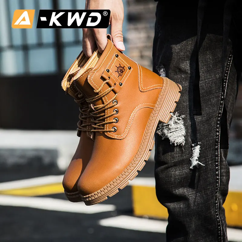 Черные коричневые зимние мужские ботинки с мехом безопасная Осенняя Уличная