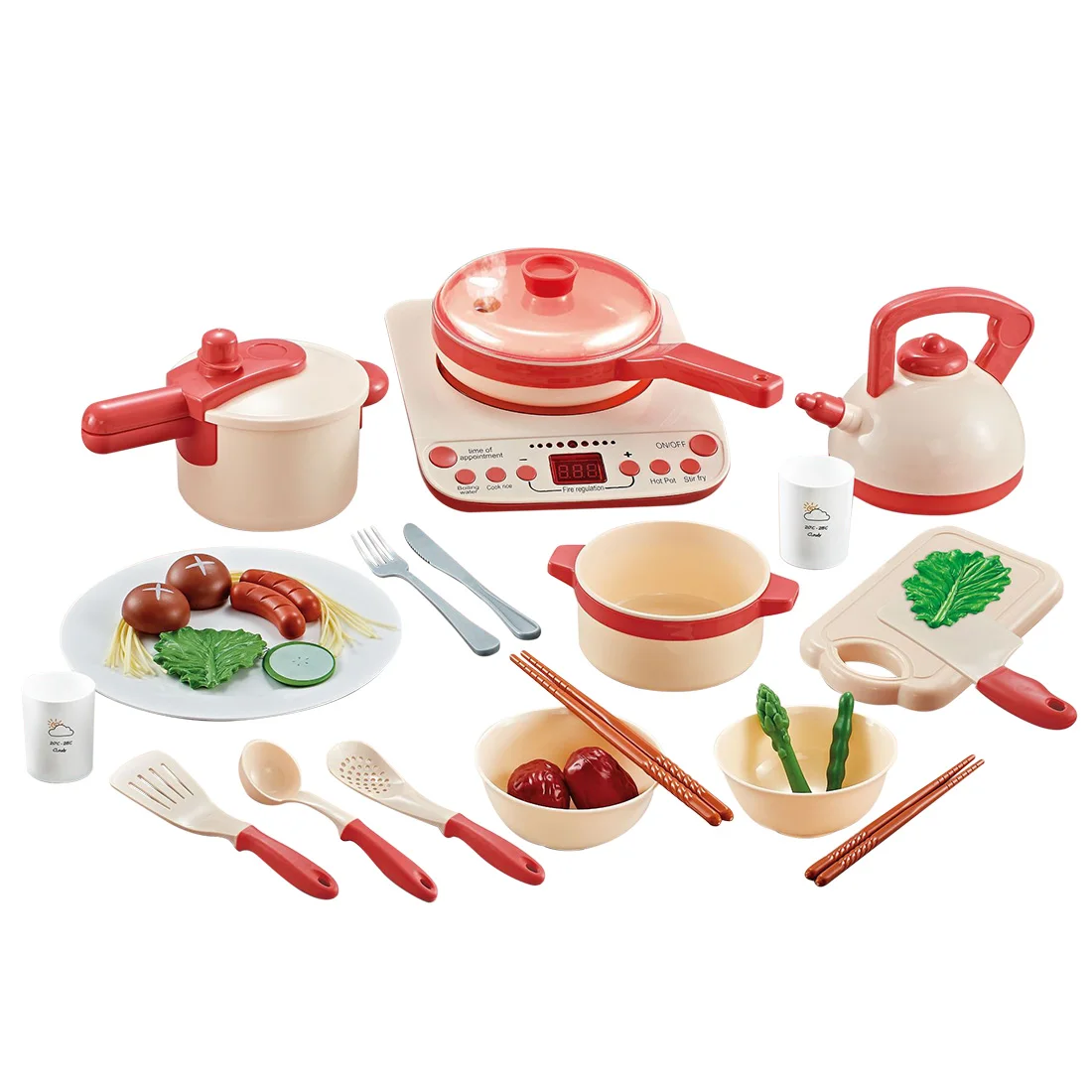 

29Pcs Children Pretend Play Induction Cooker Electric Cooker Kitchenware Toy For Children Educational Toys Birthday Gift - Red