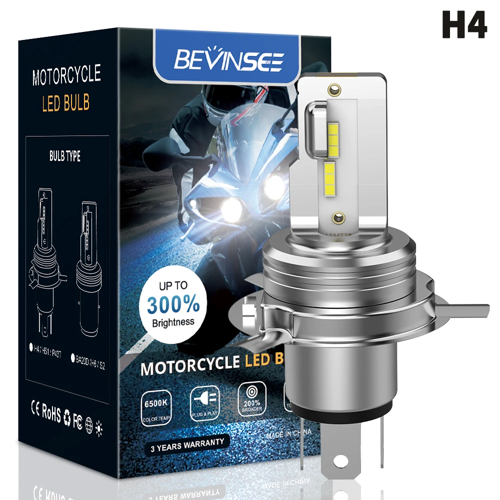 Светодиодсветодиодный мотоциклетная лампа Bevinsee H4 6000K для фар дальнего/ближнего