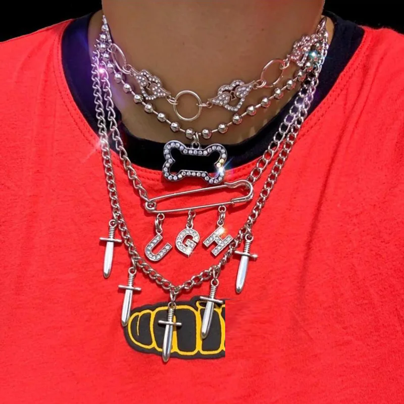 Эксклюзивный Харадзюку кости горный хрусталь нержавеющей стали ожерелье