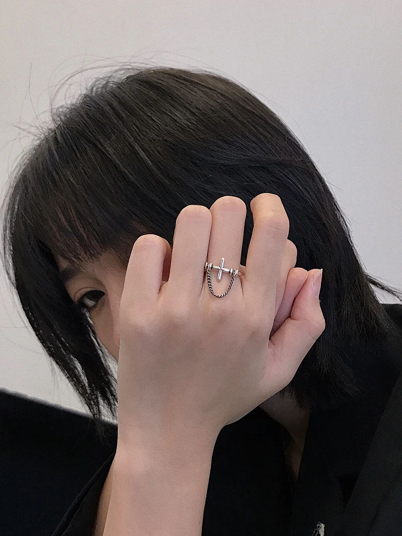 HZ хип хоп Винтаж металлическая Панк цепь крест Открытый кольца пряжка дизайн