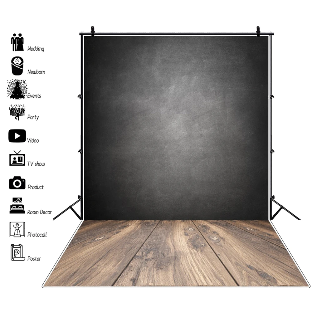 Черный градиент гранж винтажная стена деревянная доска Пол Детский Портрет фон